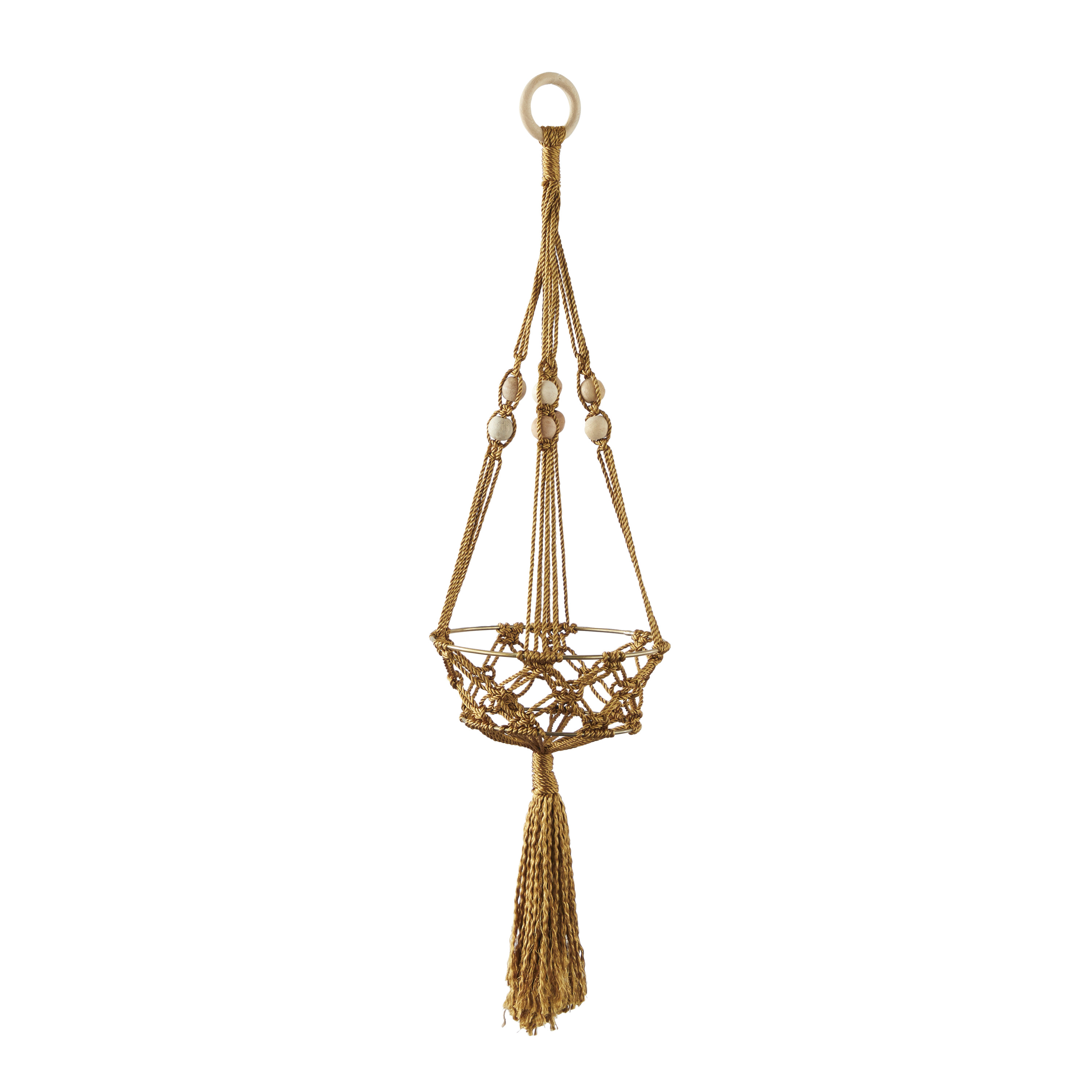 DecMode 8" x 8" x 29" Round Brown Fabric Handmade Hanging Macrame Wall Planter