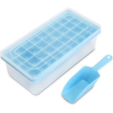 

Ice Cube Tray with Lid and Bin | 44 Silicone Ice Tray for Freezer | Comes with Ice Container Scoop and Cover | Good Size Ice Bucket
