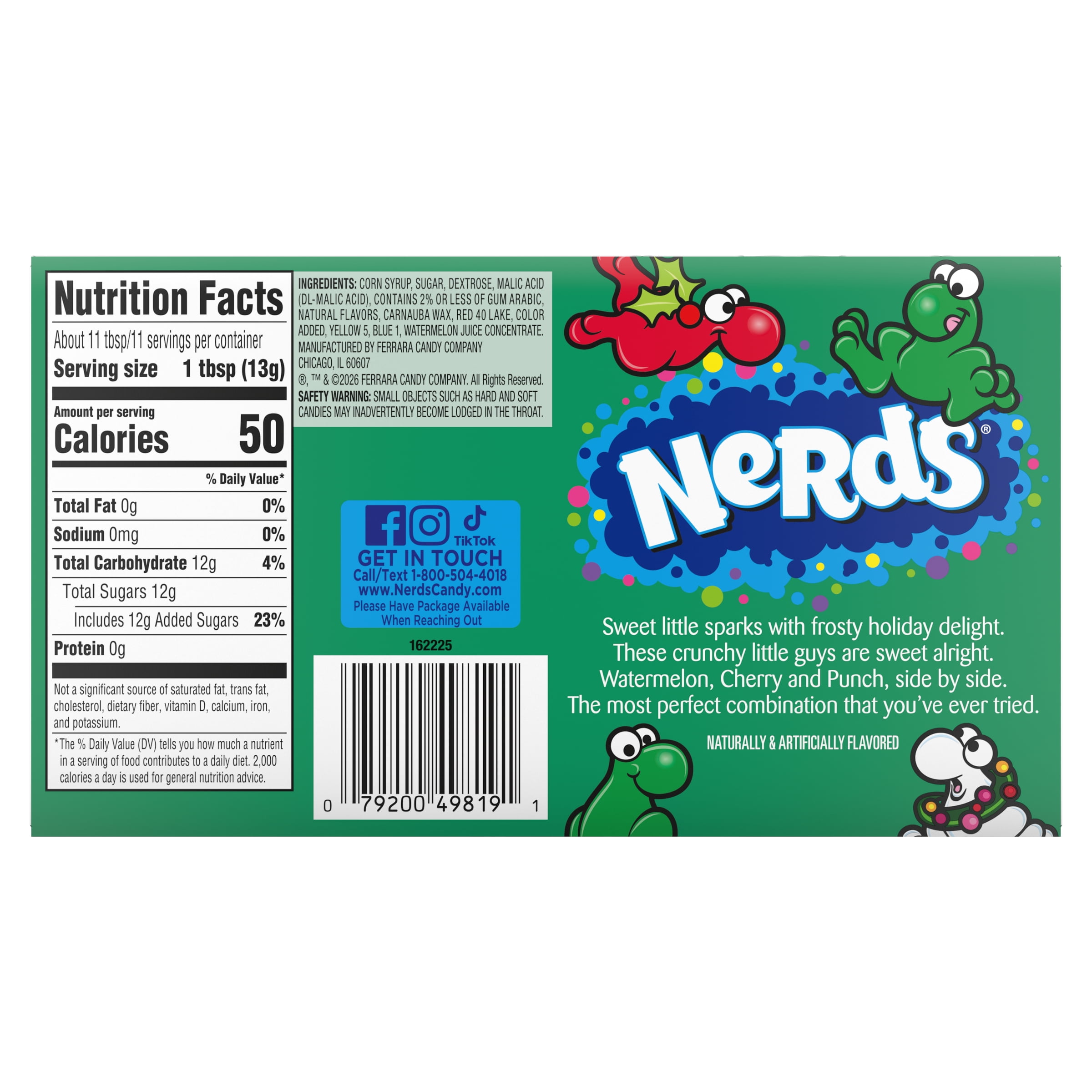 (3 pack) NERDS Frosty Holiday Nerds Treat Box, Christmas Candy, Red and Green Candies, 5oz