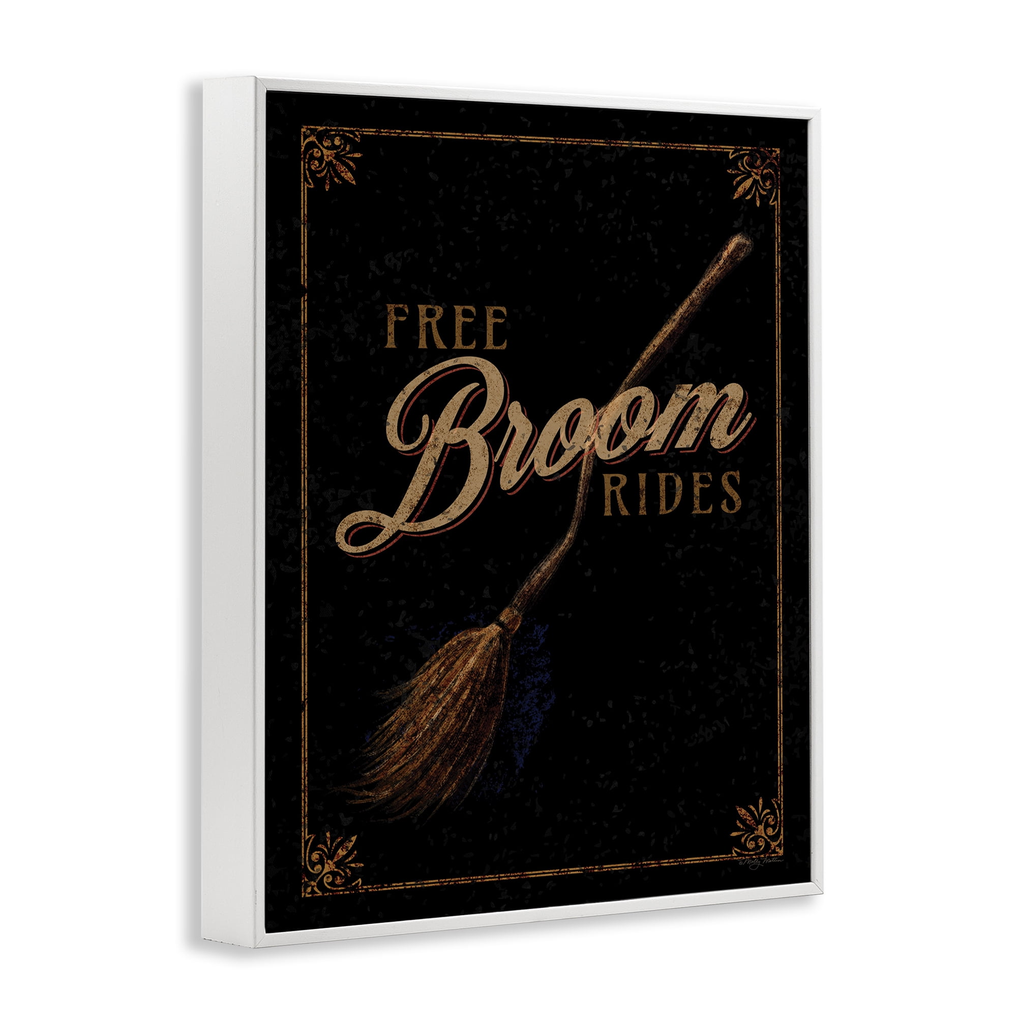 Stupell Industries Rustic Free Broom Rides Holiday Painting White Framed Art Print Wall Art, 11 x 14