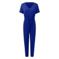 thumbnail image 3 of Baqcunre Women's Deep V Neck Short Sleeve Wrap Drawstring Waist Jumpsuit,Color Blue,Size S-XXL, 3 of 4