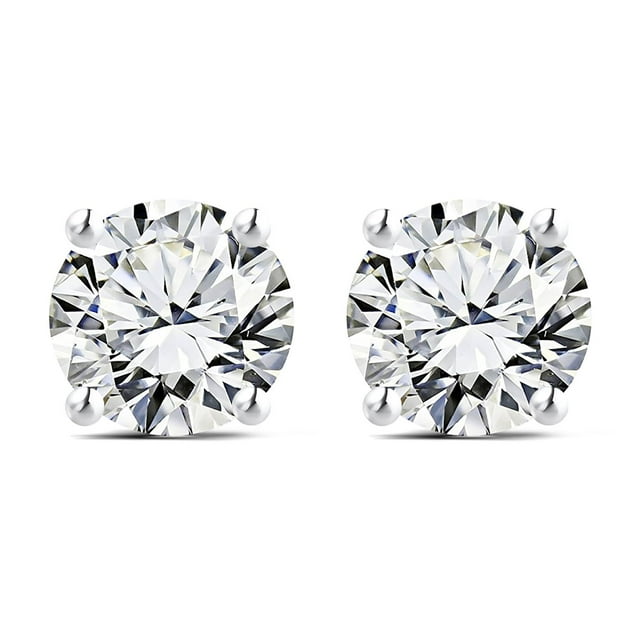 Pendientes de Solitario de Moissanita JeenMata de 2 Quilates En Baño de Oro Blanco de 18 K sobre Plata