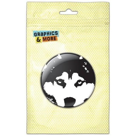 

Husky Black White Staring Refrigerator Button Magnet