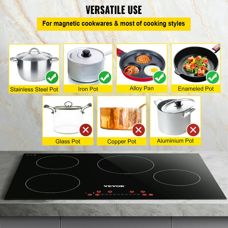 VEVORbrand Induction Cooktop, 30 inch 4 Burners, 5900W 240V Ceramic Glass  Electric Stove Top with Sensor Touch Control, Timer & Child Lock Included,  9 Power Levels for Simmer Steam Slow Cook Fry 