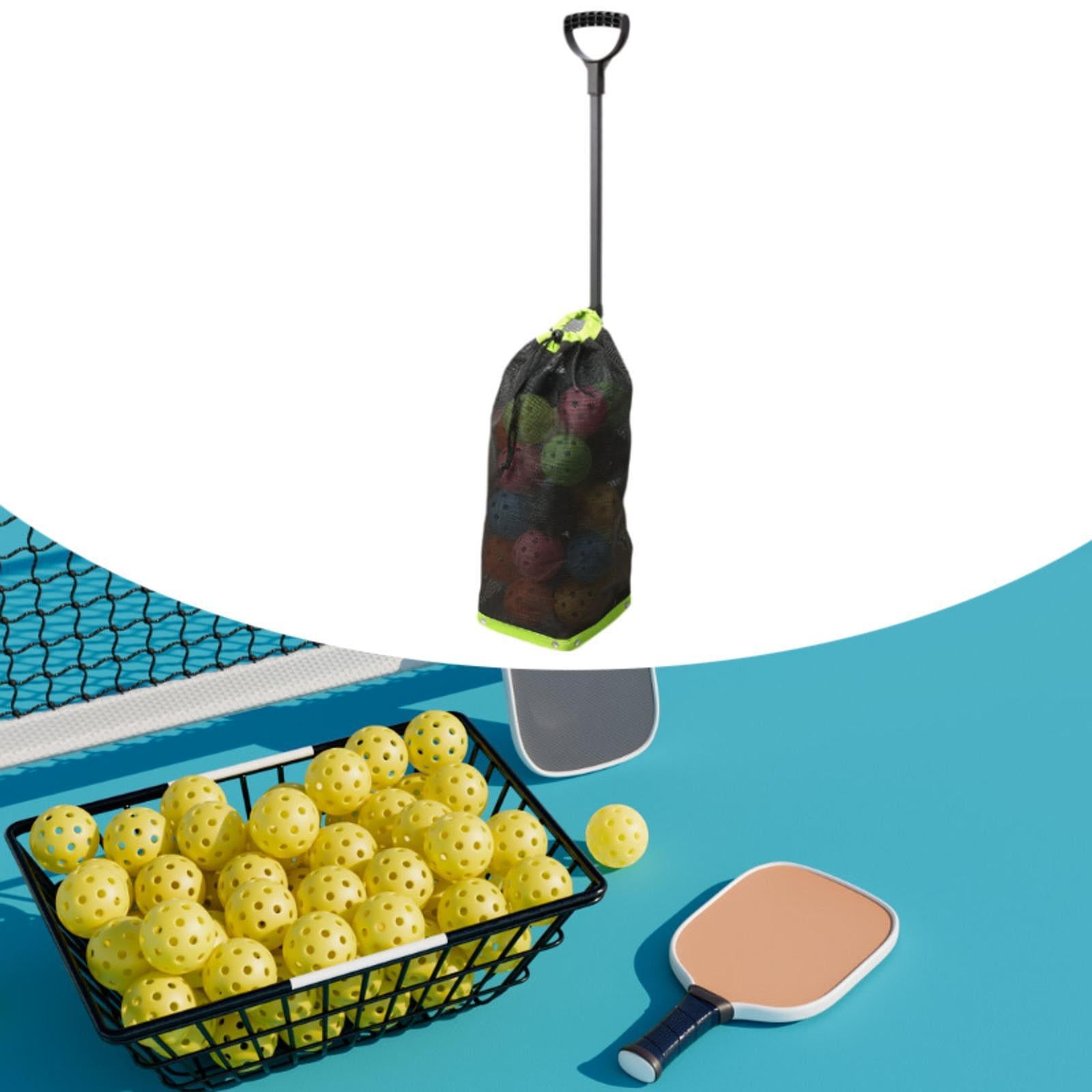 Pickleball Ball Retriever Grabber Basket Collector Adjustable Height Oxford Cloth for Outdoor Gym Training
