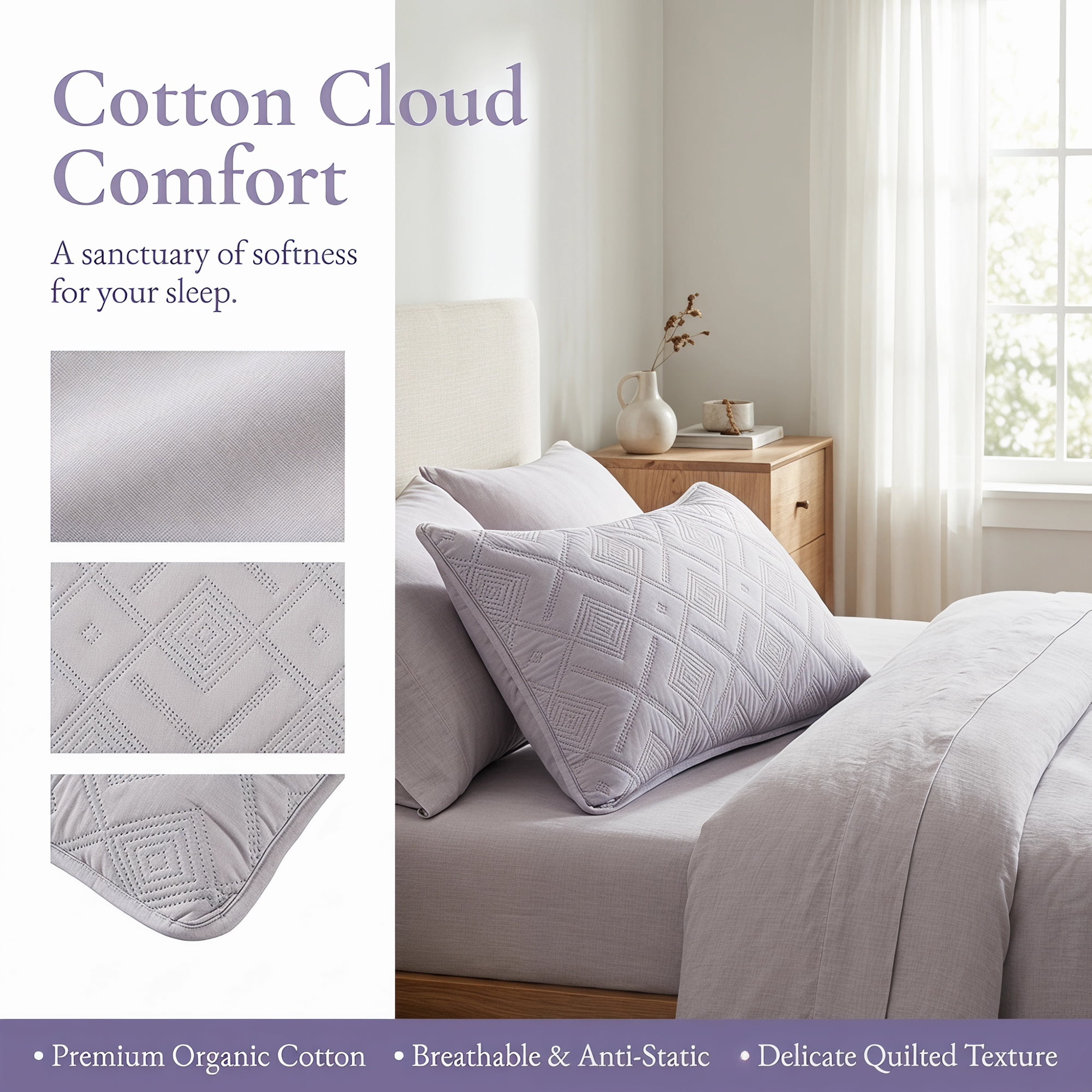 Unique Bargains Pillow Protectors 2 Pack, Quilted Polyester Throw Covers Gray 19"x29"
