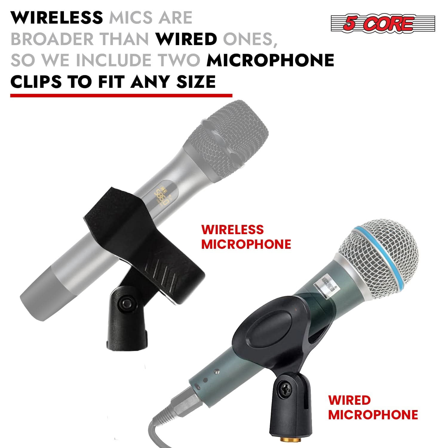 5 Core Microphone Stand 3 Level Height Adjustable 24-67" w Heavy Duty Round Base Floor Mic Stands