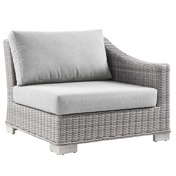Sofa Corner Chair, Rattan, Wicker, Grey Gray, Modern Contemporary Urban Design, Outdoor Patio Balcony Cafe Bistro Garden Furniture Hotel Hospitality