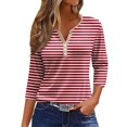 thumbnail image 3 of Blouses Rouges pour Femmes Habillées Décontractées, Chemises en Spandex pour Femmes Tendance Été, 2024 Hauts d'Été pour Femmes Mignons Col en V Manches 3/4 Blouses Habillées Coupe Ample Tuniques Graphiques, 3 of 6