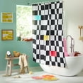 thumbnail image 6 of TOWN & COUNTRY PLAY Betty Bold Checkerboard Cotton-Rich Breathable Fabric Shower Curtain with Anti-Rust Grommets, Black/White/Blue, 70"x72", 6 of 9