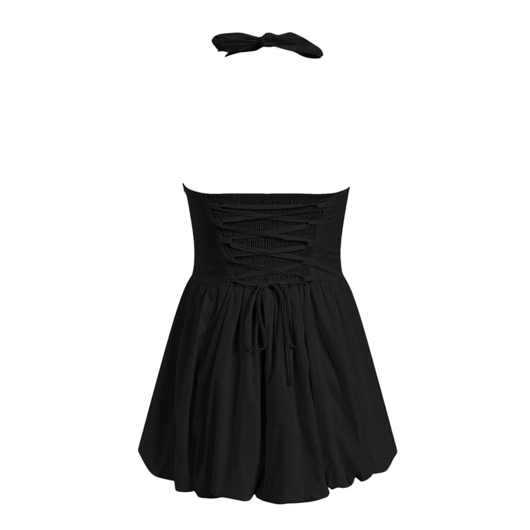 GEWSEY Women Bubble Mini Dress Cute Tie up Backless Sleeveless Party Short  Graduation Dress Summer Dress Black, L - Walmart.com