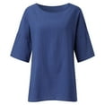 thumbnail image 6 of Moxiu Cotton Linen Shirt Women Summer Half Sleeve Tops Plus Size Side Split Solid Color Comfy Blouses Crewneck Tunic Casual Loose Fitted Gauze Blouse 2025 Blue,S, 6 of 6