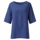 thumbnail image 5 of MELDVDIB - Camisas de lino y algodón para mujer, blusa informal de verano con mangas 3/4, cuello redondo, holgada, talla grande, abertura lateral, color liso, en liquidación, 5 of 5