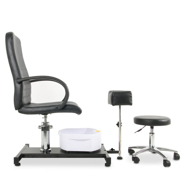 Paddie Black Pedicure Chair Pedicure Unit Station Hydraulic Adjustable with Foot Massage Basin Rolling Stool for Salon