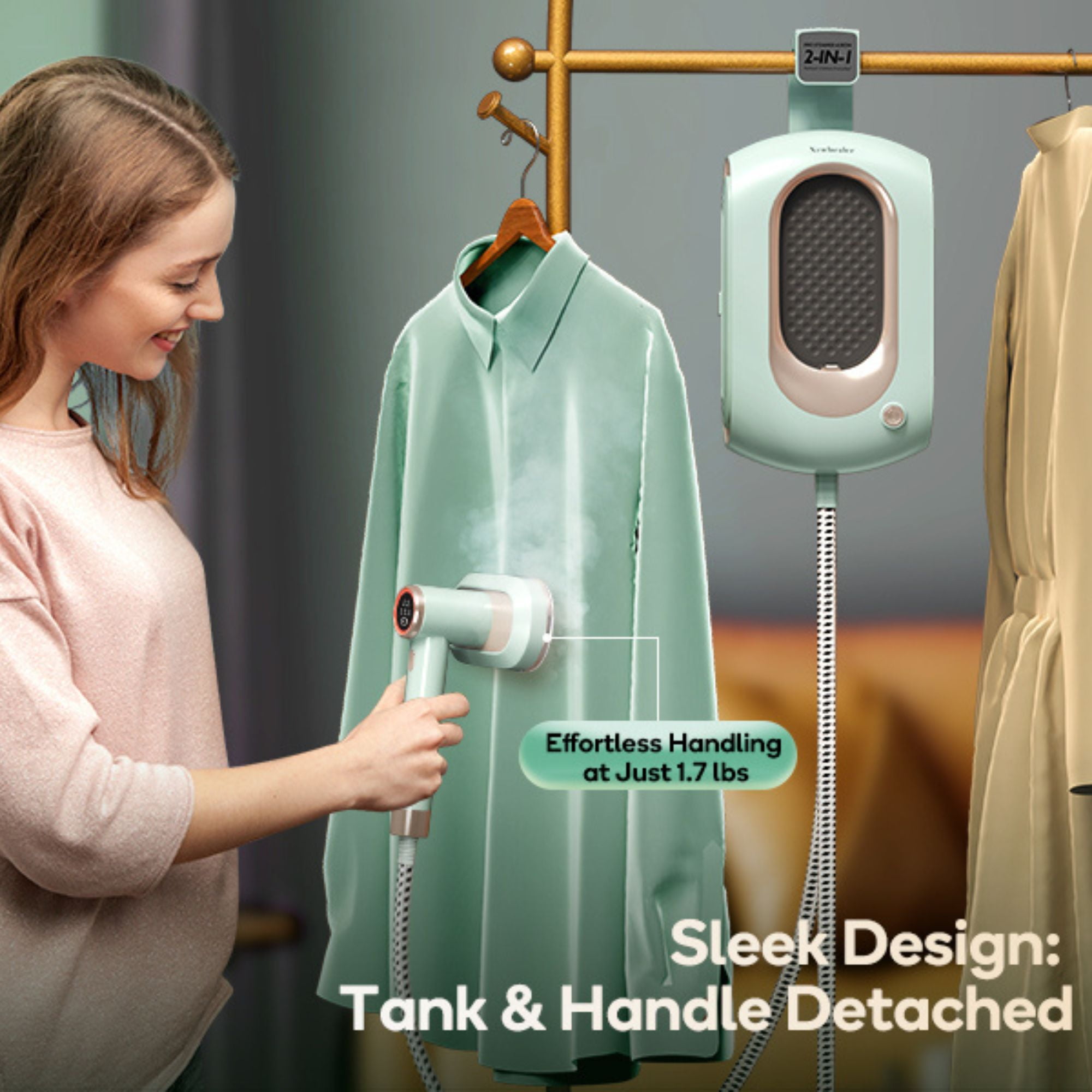 Steamer for Clothes,2-in-1 1550W Turbocharged Garment Steamer & Iron ,3 Levels Smart Control Steaming,1.2L Detachable Tank,Auto Shut-Off,Self-Cleaning,Innovative Storage: Hang or Wall Mount