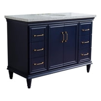 49 in. Single Wooden Vanity  Blue with Gray Granite Oval Sink