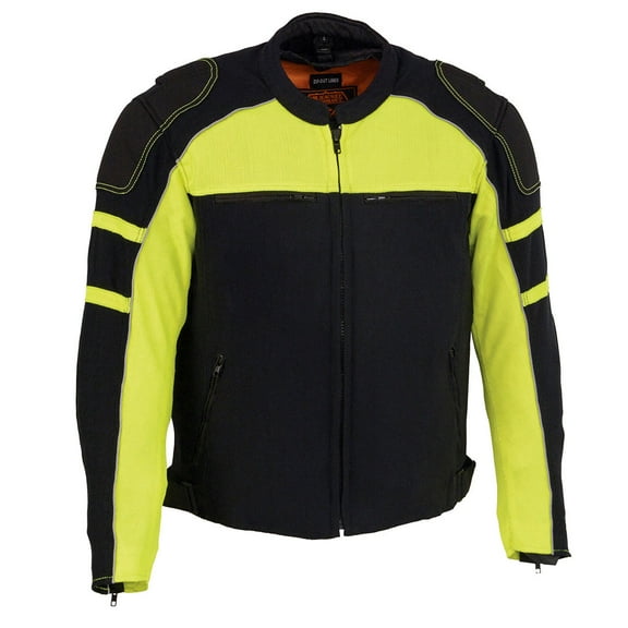 Milwaukee Leather MPM1791 Men's Black and Neon Green Armored Textile Motorcycle Riding Jacket Medium