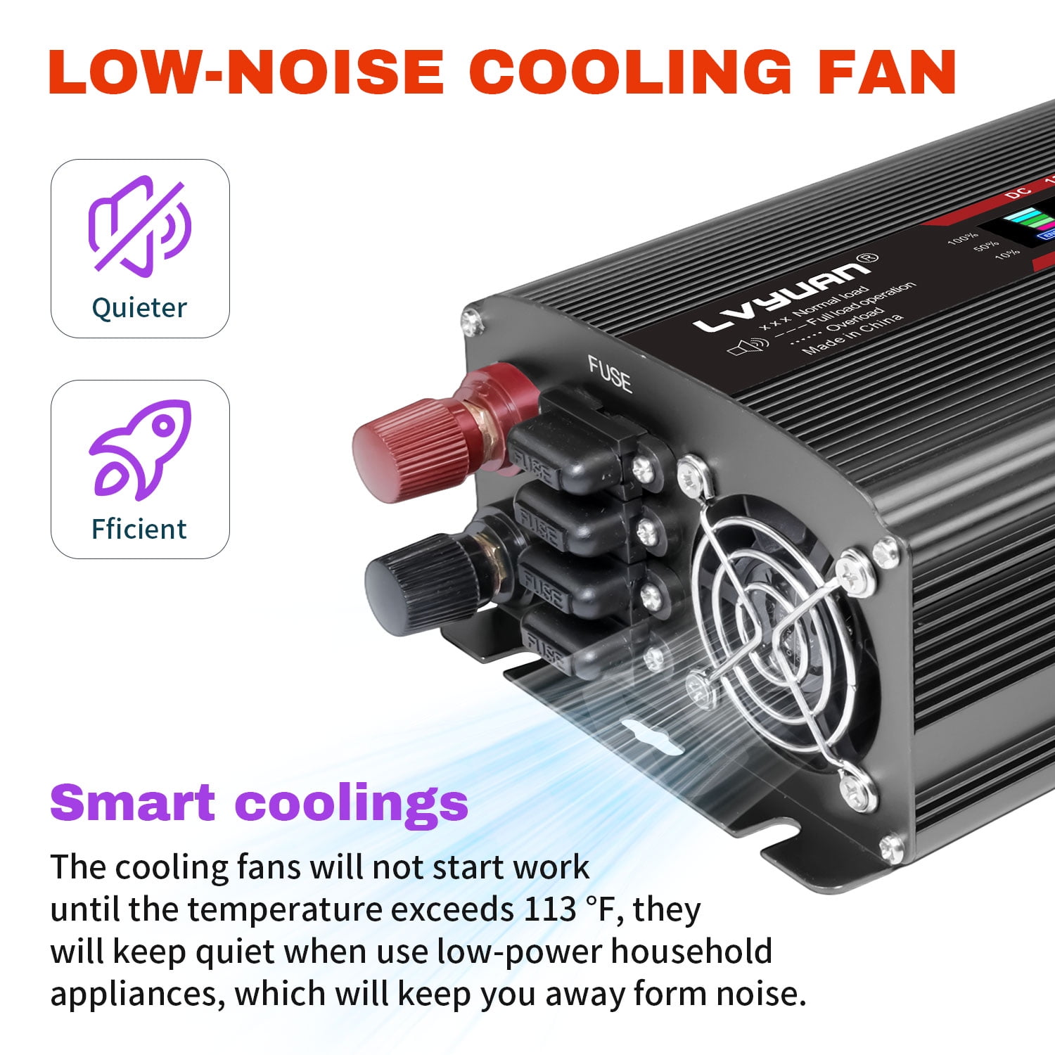 LVYUAN 1500W 3000W Peak Modified Sine Wave Power Inverter - DC 12V to 110V AC, Dual AC Outlets & Dual USB Ports, LCD Display, Black - Ideal for Car, RV, Camping & Home Backup