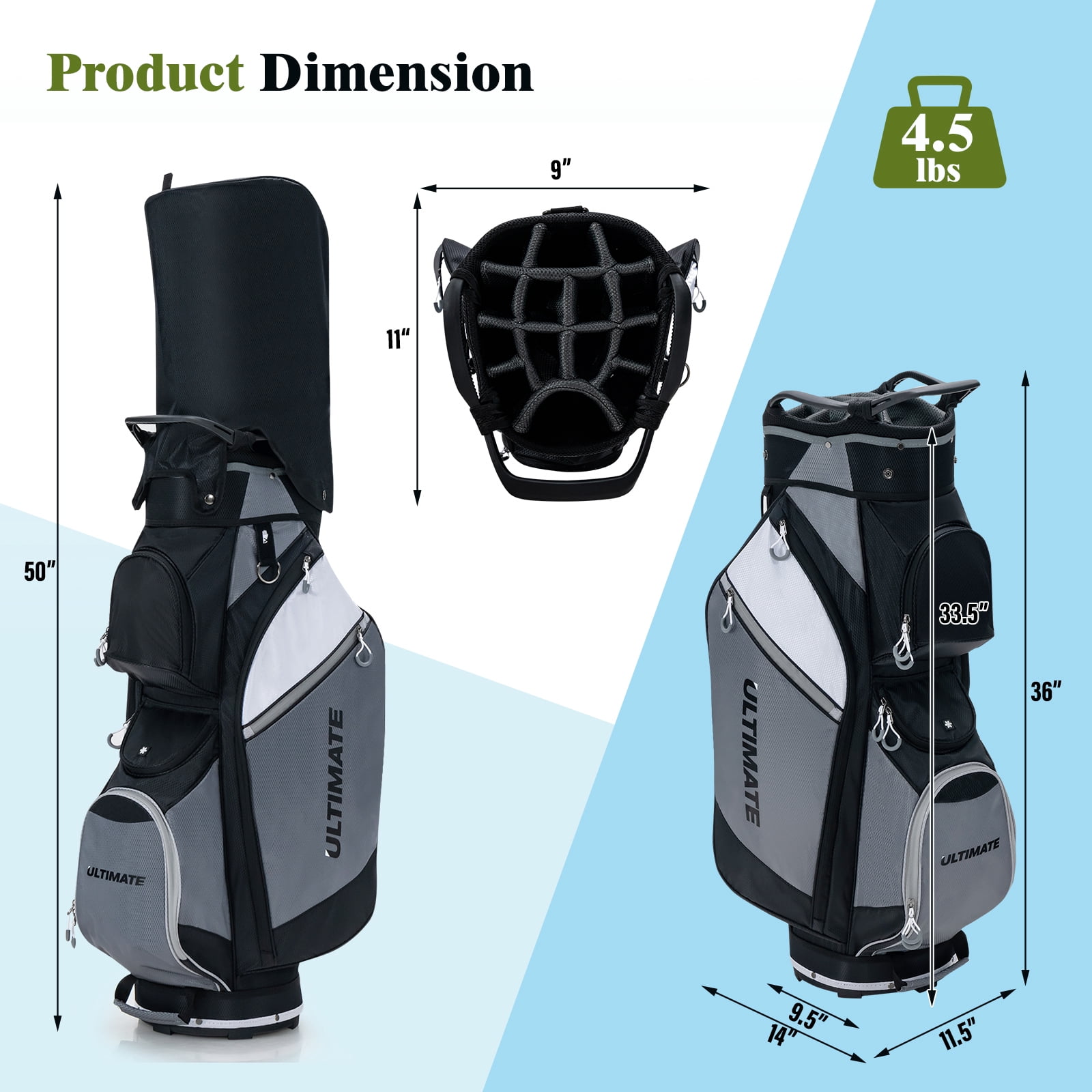 Topbuy Golf Cart Bag 14 Dividers Top Clubs Organizer with 7 Pockets Including Cooler Bag Rain Hood/Dust Cover
