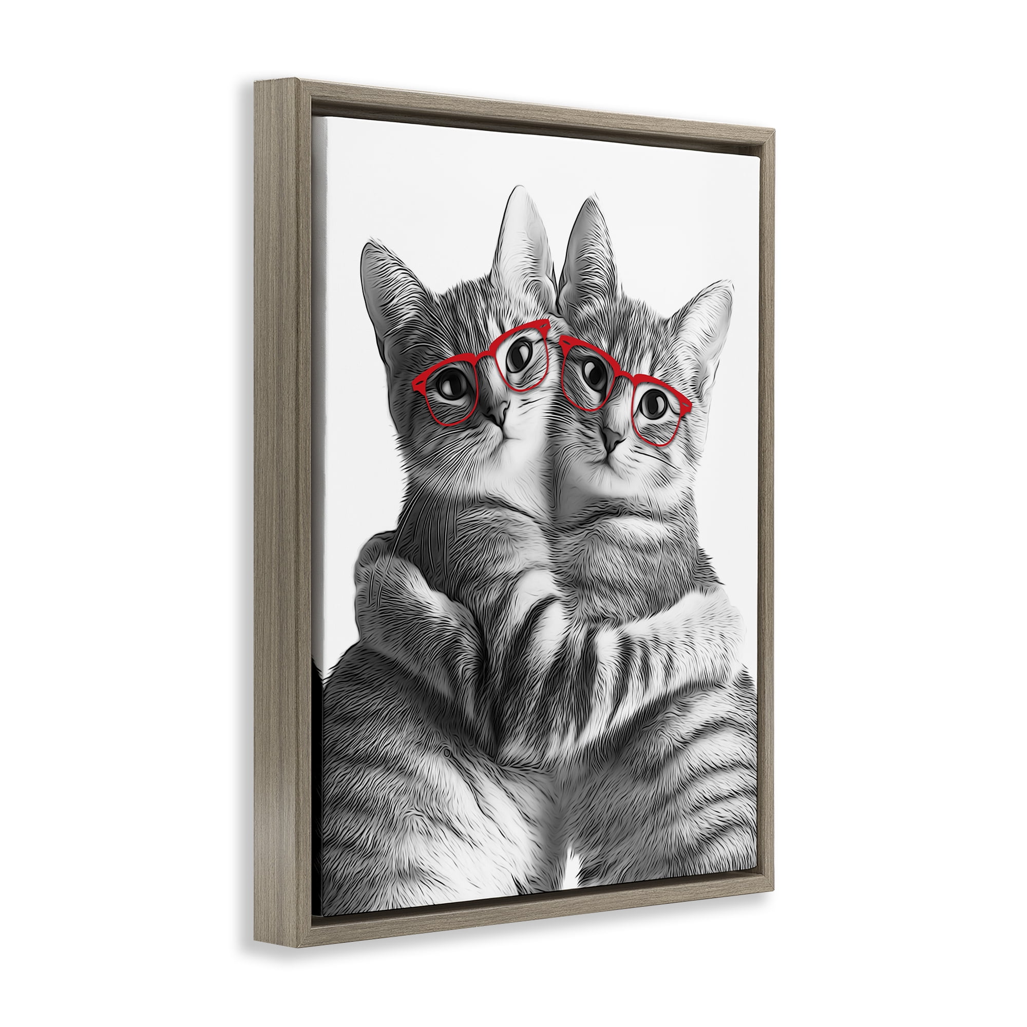 Stupell Industries Cat Pair with Glasses Animals & Insects Painting Brown Floater Framed Art Print Wall Art, 17 x 21