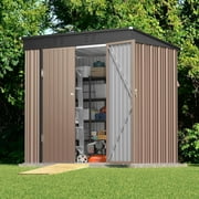6x4 ft Outdoor Storage Shed on Sale, Sheds & Outdoor Storage with Lockable Doors, Metal Garden Shed by Durable Galvanized Steel for Patio, Lawn, Light Brown
