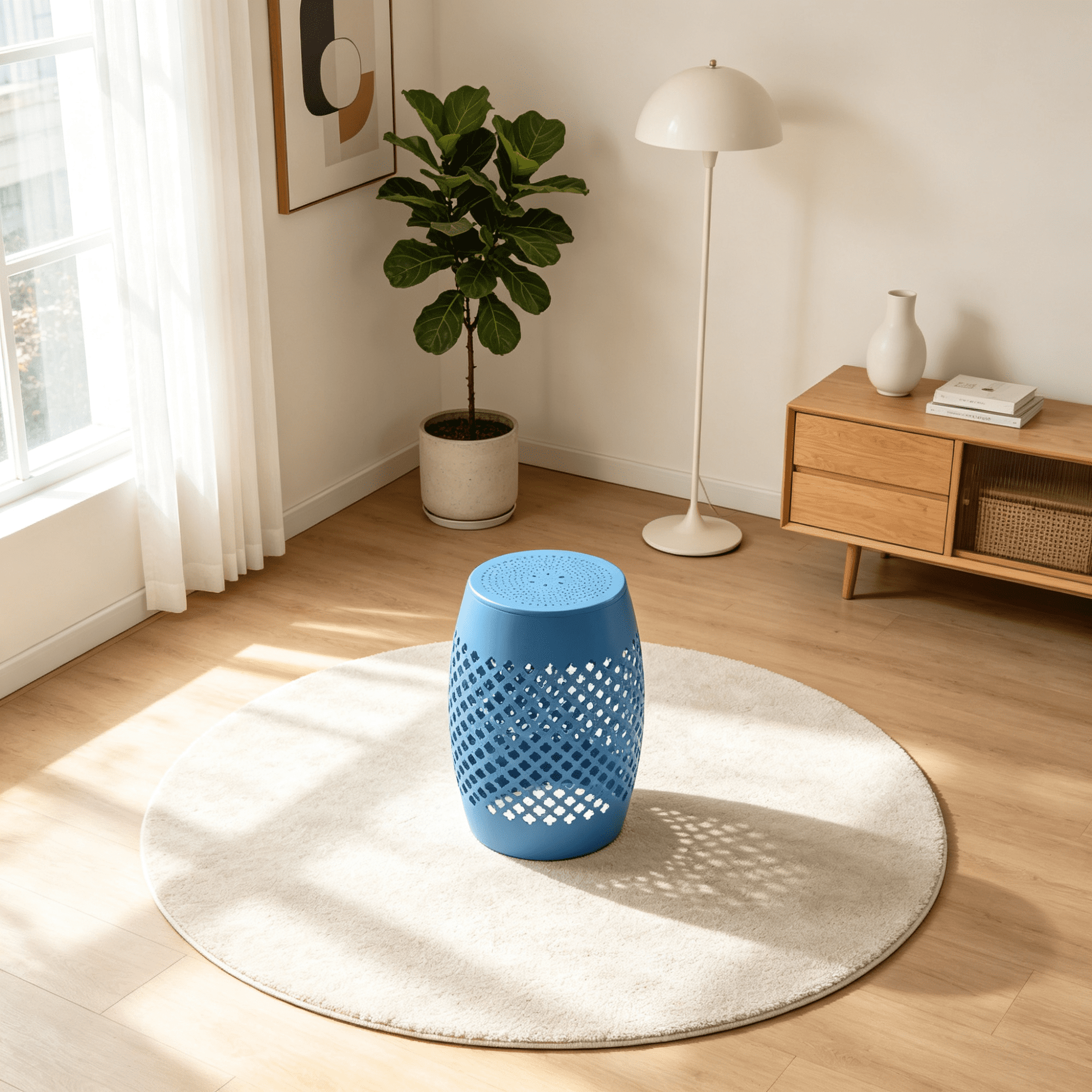 AC Pacific Powder Coated Iron Outdoor Blue Side Table