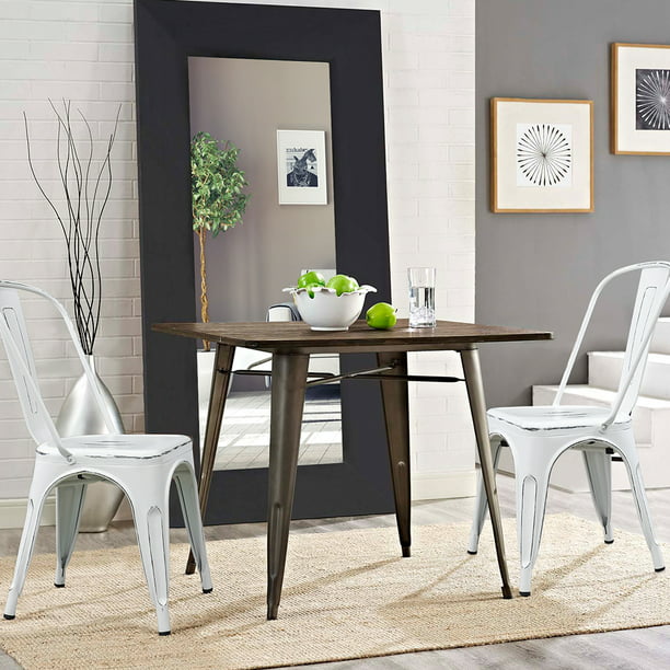 Lacoo Set Of 4 Distressed Style, White Metal Chairs For Dining Table