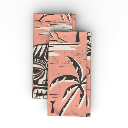 

Linen Cotton Canvas Dinner Napkins (Set of 2) - Tropical Tiki Pink Scale Brown Beach Palm Trees Palms Summer Mid Century Modern Retro Vintage Print Cloth Dinner Napkins by Spoonflower