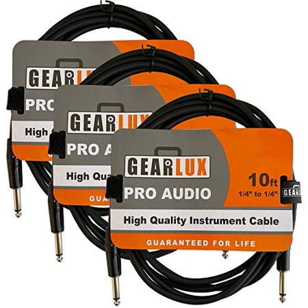 Gearlux Instrument/Guitar Cable, Black, 10 Foot - 3 Pack