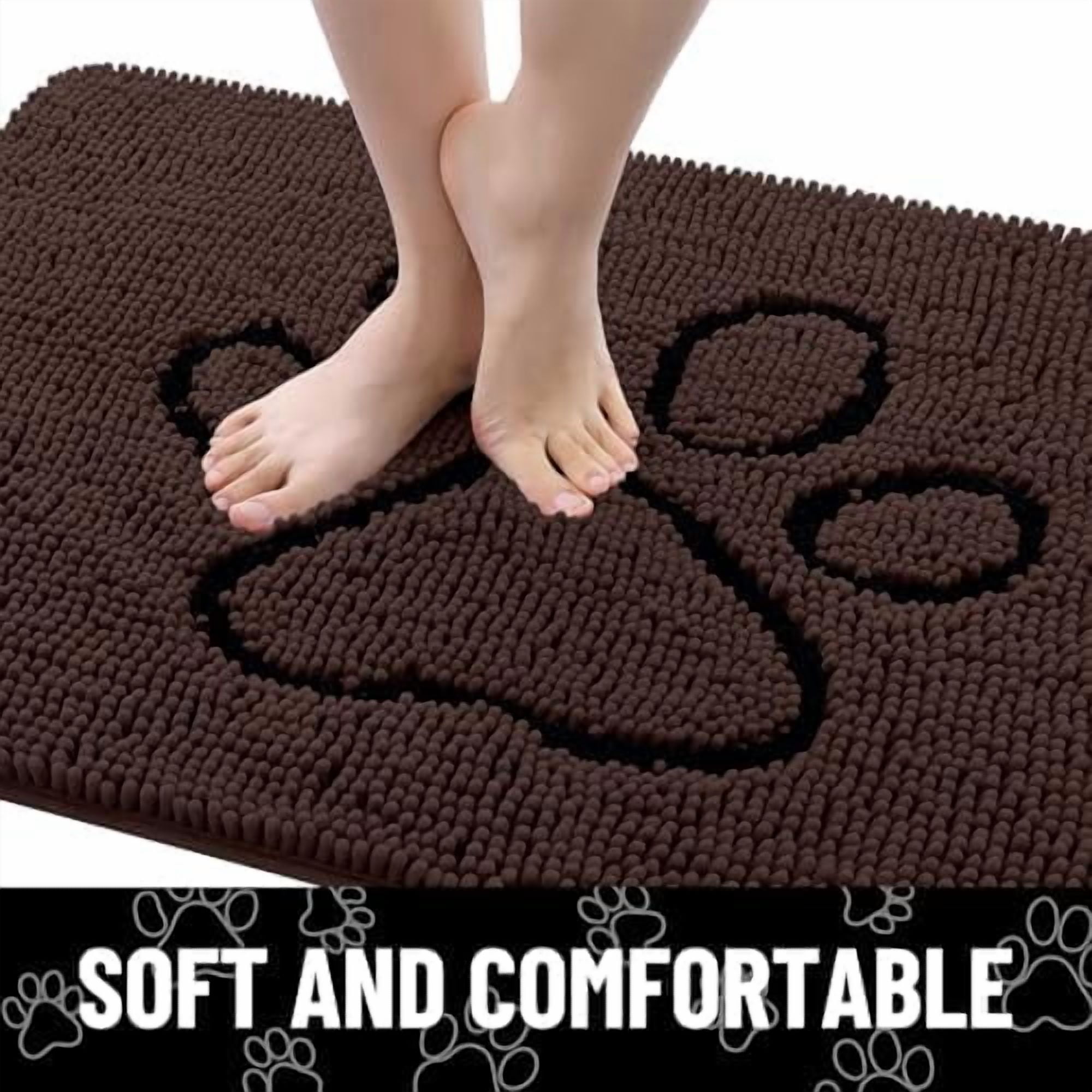 Dog Door Mat for Muddy Paws, Absorbent Dirt Trapper Non Slip Quick Dry Washable Chenille Mat for Mud Dogs, Entry Rug for Indoor and Outdoor (48x30 Inches, Brown and Black)
