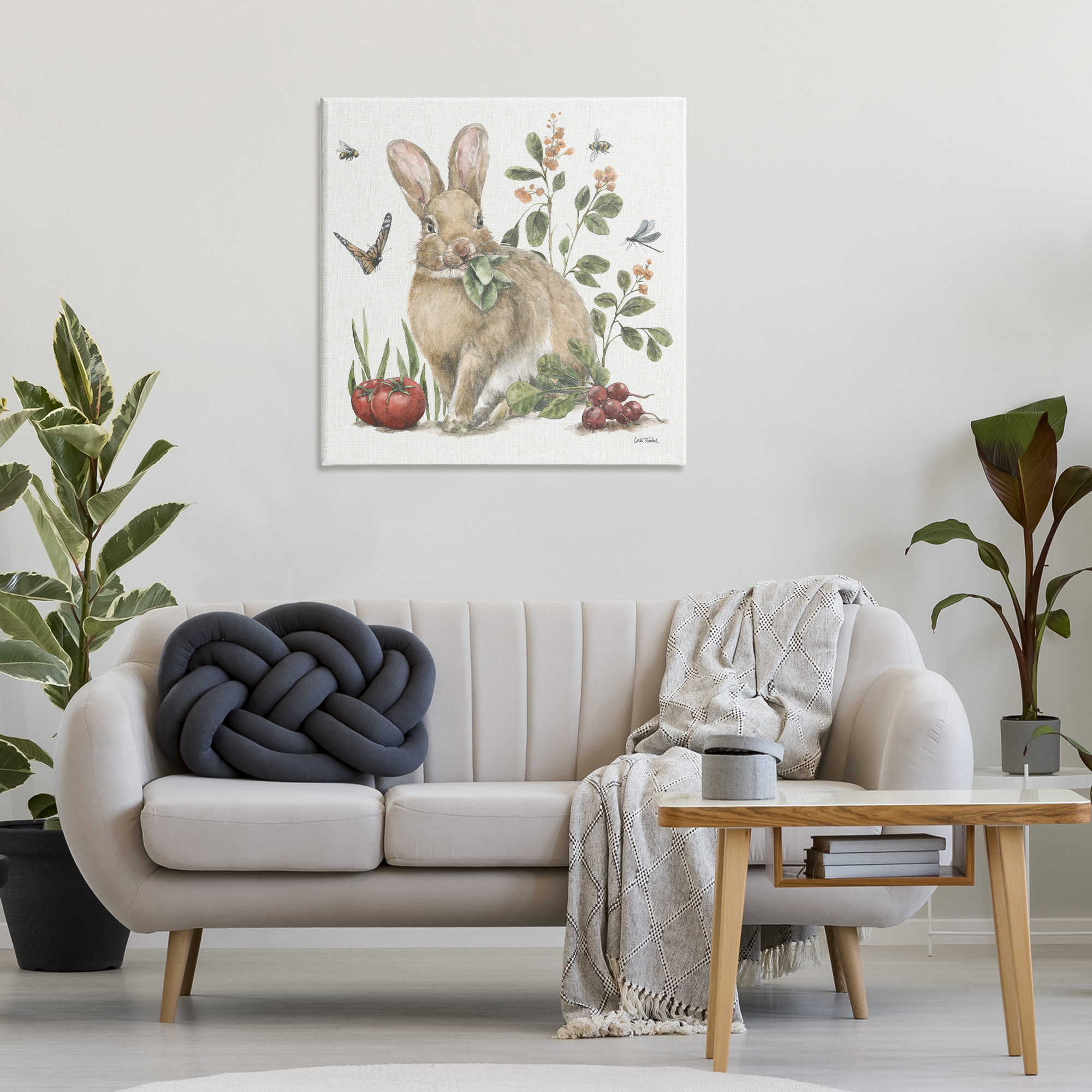 Stupell Industries Rabbit & Butterfly Garden Animals & Insects Painting Gallery Wrapped Canvas Art Print Wall Art, 30 x 30