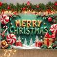 thumbnail image 6 of Gold Lettering Christmas Banner Green Background Holiday Backdrop Gift Boxes Candy Canes Festive Background for Christmas Party Holiday Decoration Family Gathering, 6 of 9
