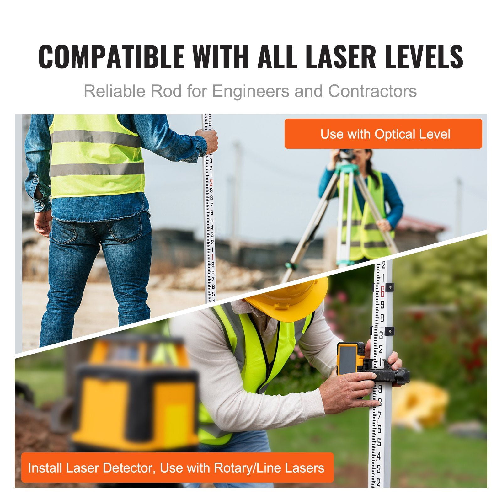 Aluminum Alloy Telescopic Survey Rod 9 Feet 10ths 3 Sections Double Sided Scale 1 10ft Leveling Rod with Bubble Level Carrying Bag for House Wall Floor Measurement