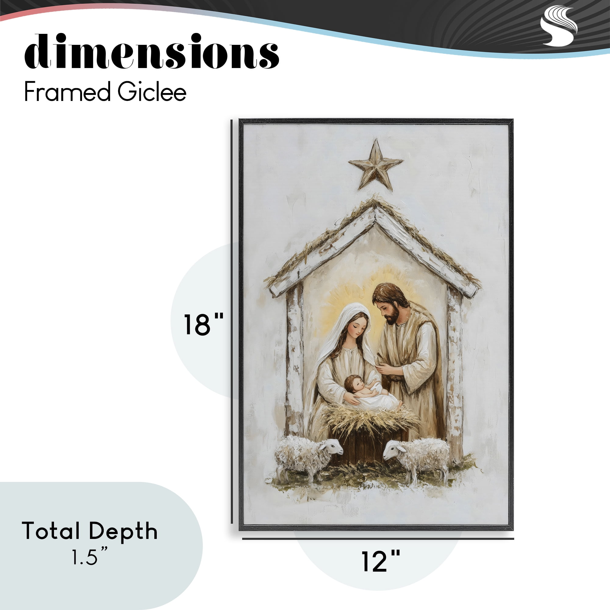 Little Lambs & Nativity Black Framed Giclee Art, design by Petal Prints Design