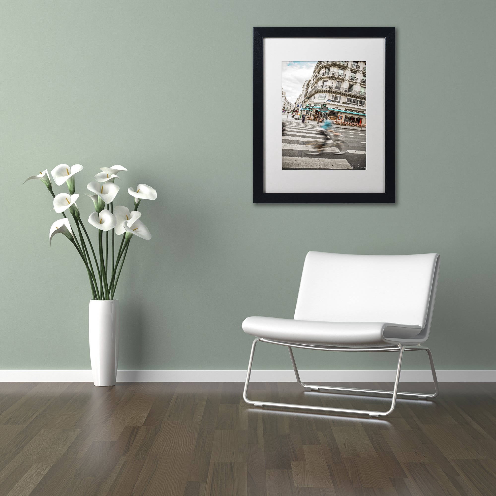 Trademark Fine Art "Paris Bicycle Rider" Canvas Art by Yale Gurney, White Matte, Black Frame