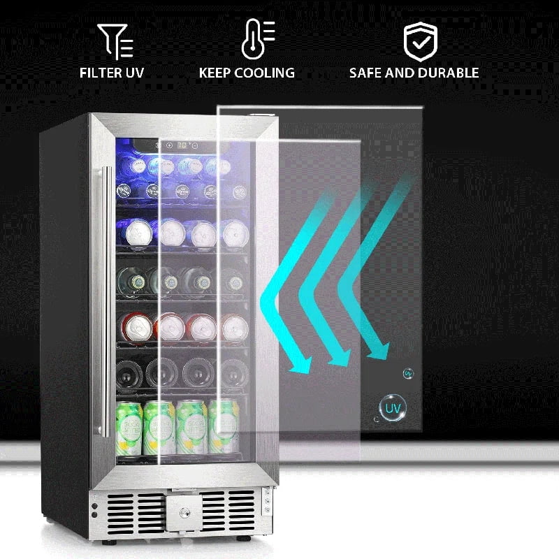 KNDKO 125 Cans Beverage Refrigerator, 3.0 Cu.ft Wine Cooler with 15 Inch Stainless Steel Door Frame for Home/Office/Bar