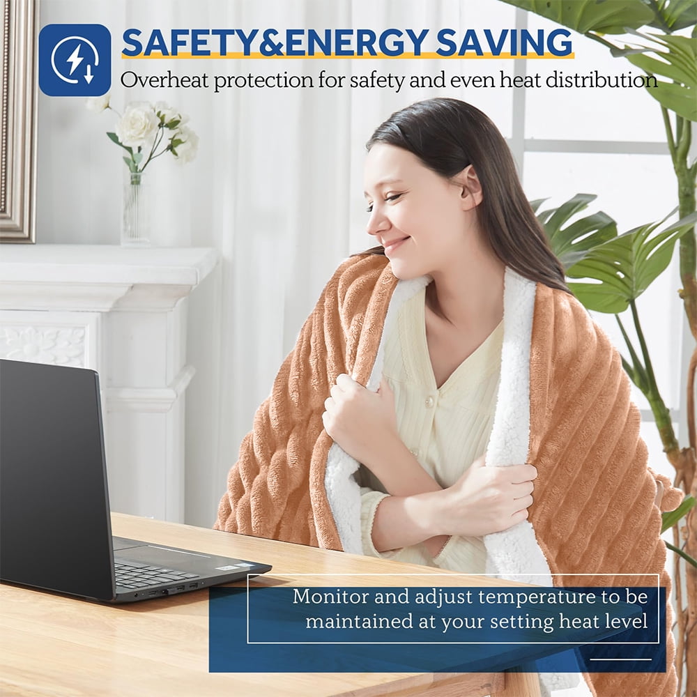 Electric Heated Blanket Twin size - 62"x84" Heating Blanket with 8  hours Auto-off, 10 Level Over-heat Protection, Soft Flannel