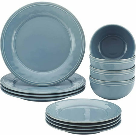 Blue White Stoneware - Rachael Ray Cucina 12 Pc Stoneware Dinnerware Set, Agave Blue - 51889