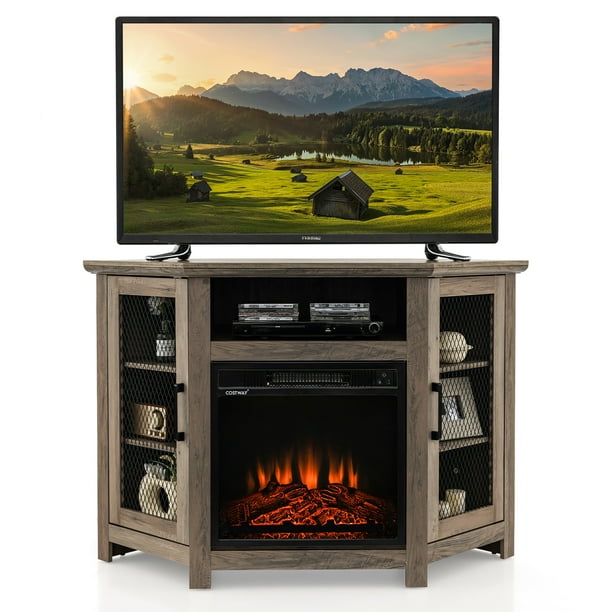 Costway Corner Fireplace TV Stand w/ 18'' Electric Fireplace for TVs up