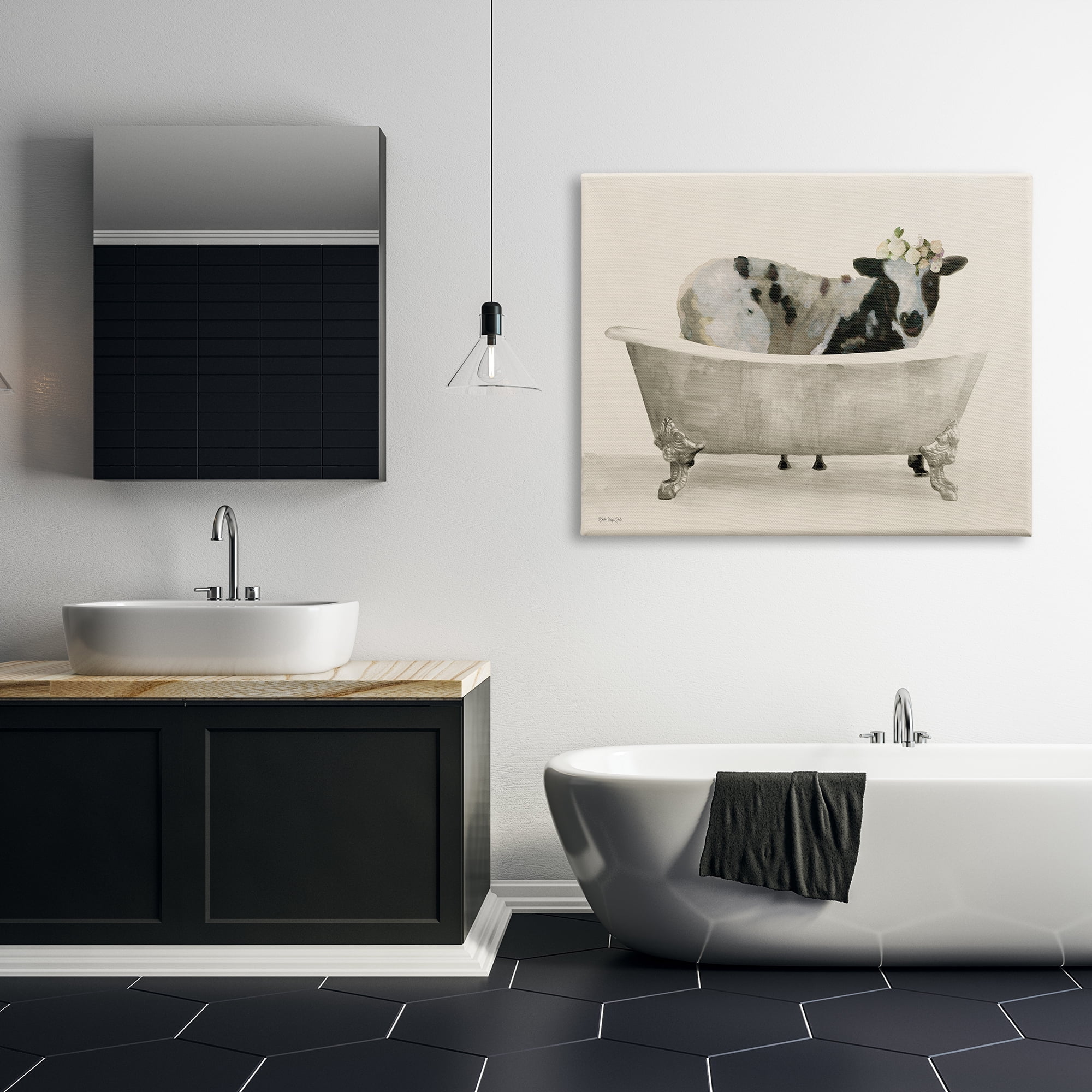 Stupell Industries Cow in Antique Tub Animals & Insects Painting Gallery Wrapped Canvas Print Wall Art, 48 x 36