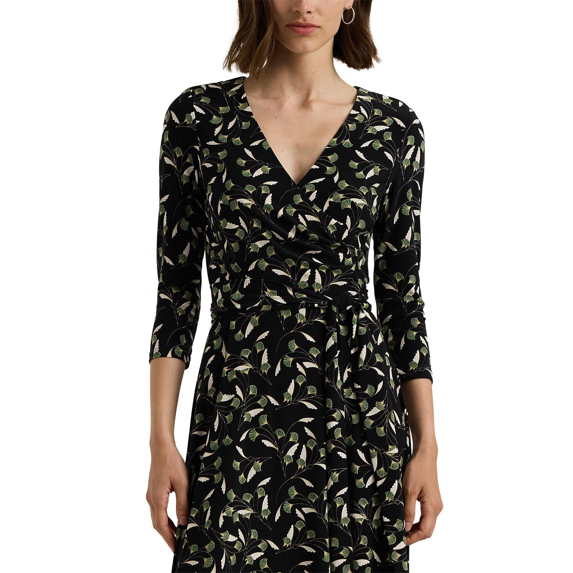 Lauren Ralph Lauren, Womens, Floral Surplice Stretch Jersey Dress,  Black/Green/Cream, 8 - Walmart.com
