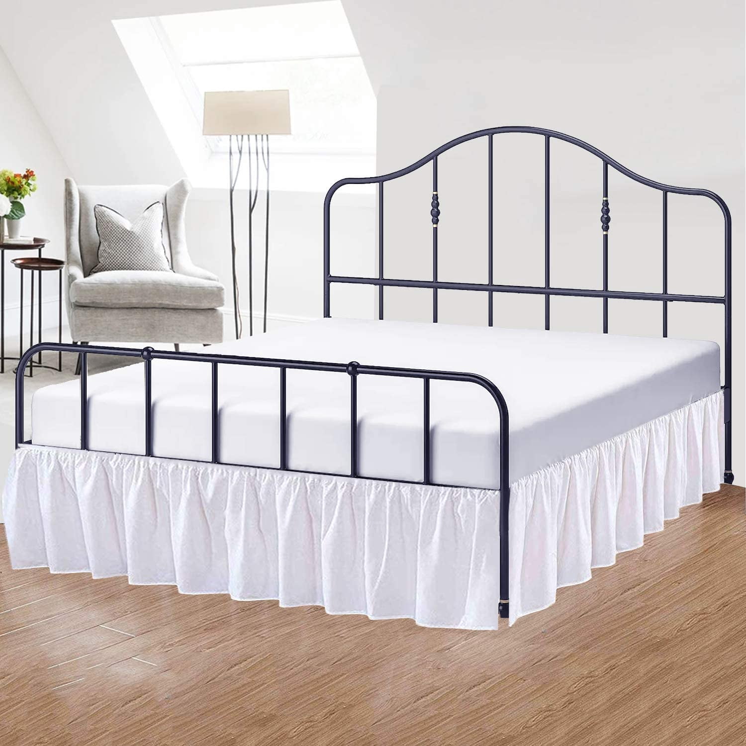 Cottington Lane Ruffled Bed Skirt- Microfiber- White, Queen 18 Inch Drop Split Corner Bed Skirt With Platform