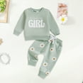 thumbnail image 2 of HCNTES Toddler Baby Girl Fall Outfits Long Sleeve Mamas Girl Sweatshirts Print Sweatpants 2Pcs Winter Clothes Set(Green&3,6-12 Months), 2 of 7