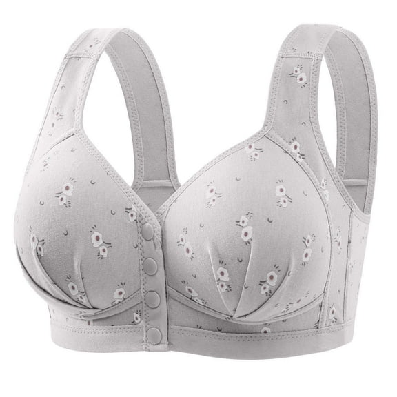 FDGIU 2025 Plus Size Senior Women's Front Snap Closure Bras - Wireless Daisy Print Comfort Bras for Older Women, Breathable Summer Everyday Wear with Light Push Up