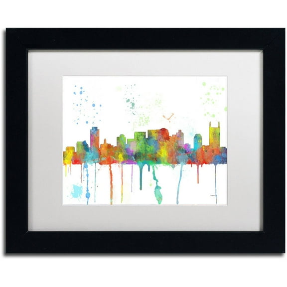 Trademark Fine Art "Nashville Tennessee Skyline Mclr-1" Canvas Art by Marlene Watson, White Matte, Black Frame