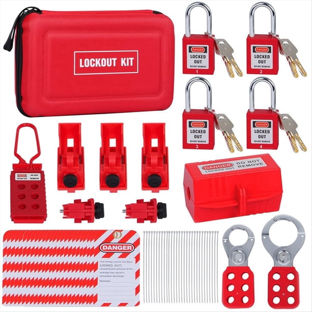 Kit de Etiquetas de Bloqueo Aldabas, Abrazaderas y Cerraduras Universales para Disyuntores Multipolares, Candados de Seguridad, Cerraduras para Enchufes