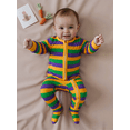 thumbnail image 6 of BemeyourBBs Newborn Baby Mardi Gras Carnival Outfits Stripe Footed Romper Long Sleeve Zip Up Round Neck Footed Jumpsuit, 6 of 9