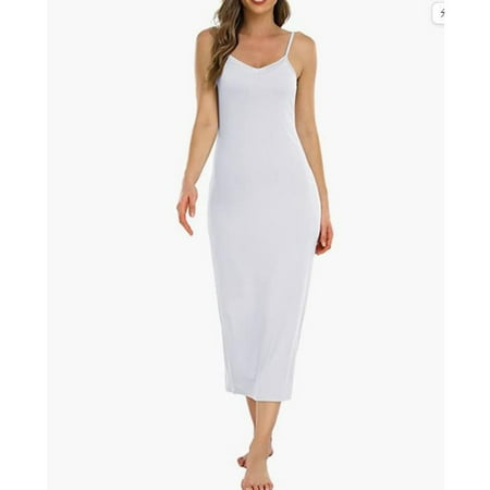 

MIARHB Women s V-Neck Solid Color Thin Strap Suspender Nightdress Mid-Length Dress White S 95% Polyester 5% Spandex