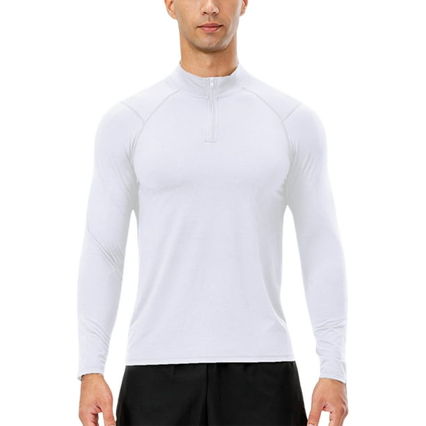 T-shirt homme à manches longues collier compression athlétique haut de  fitness