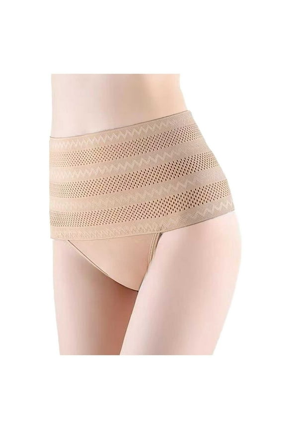 ,Tummy Control Shapewear Thong for Women,Plus Size Sexy High Waisted Body Shaper Panties,Women's Seamless Lightweight Briefs,Stretch Solid Color Underwear Girdle Panty Beige M